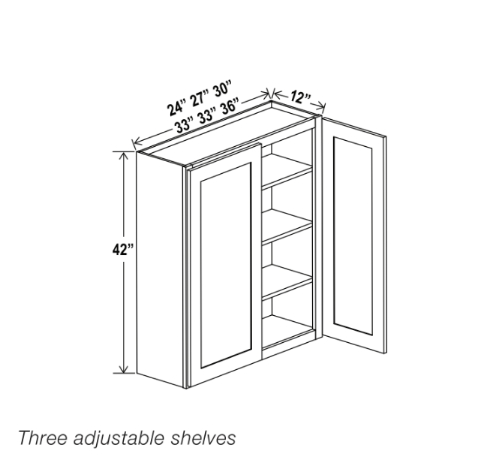 White Shaker 42″ H Double Door Wall Cabinet