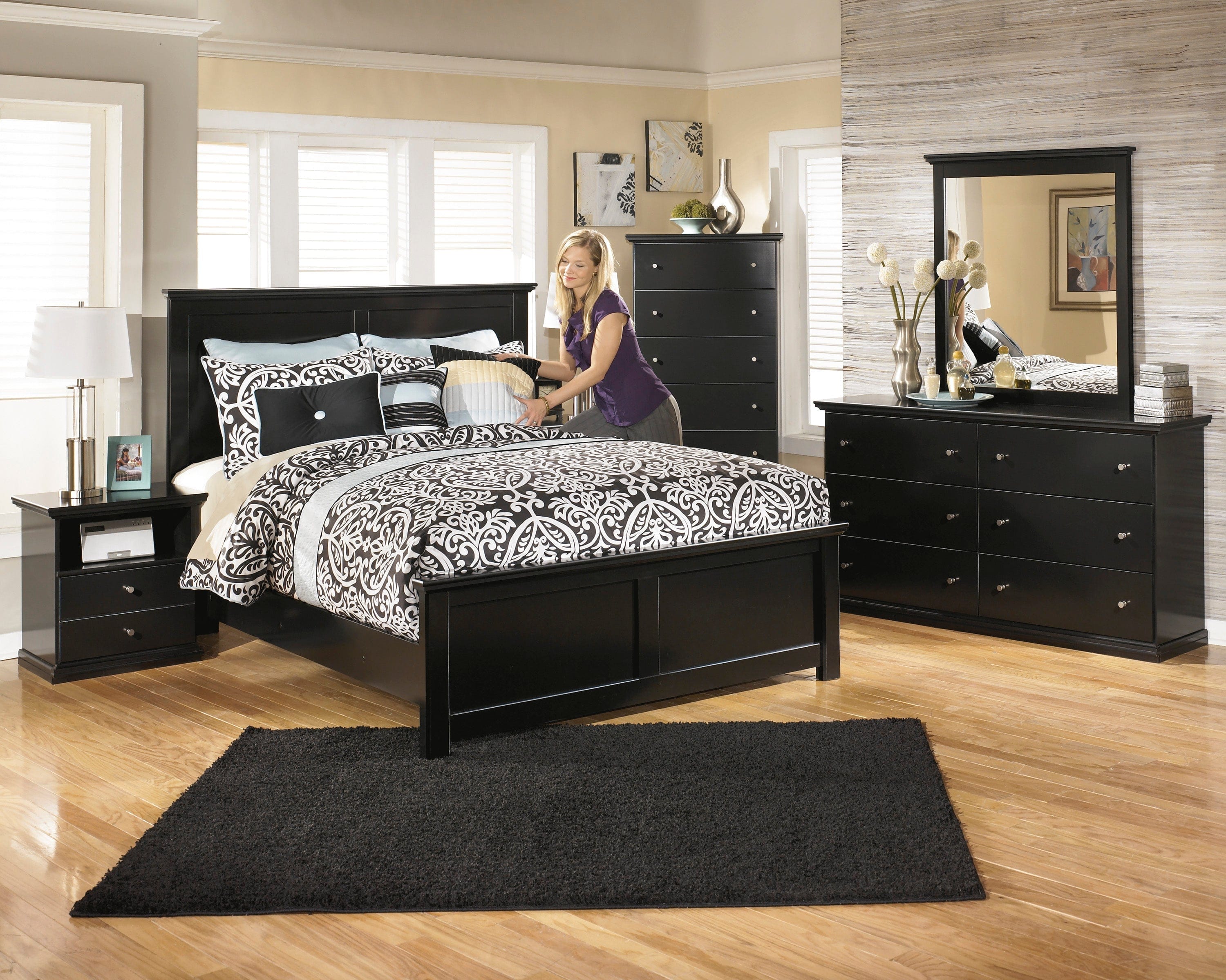 Maribel Black Panel Bedroom Set