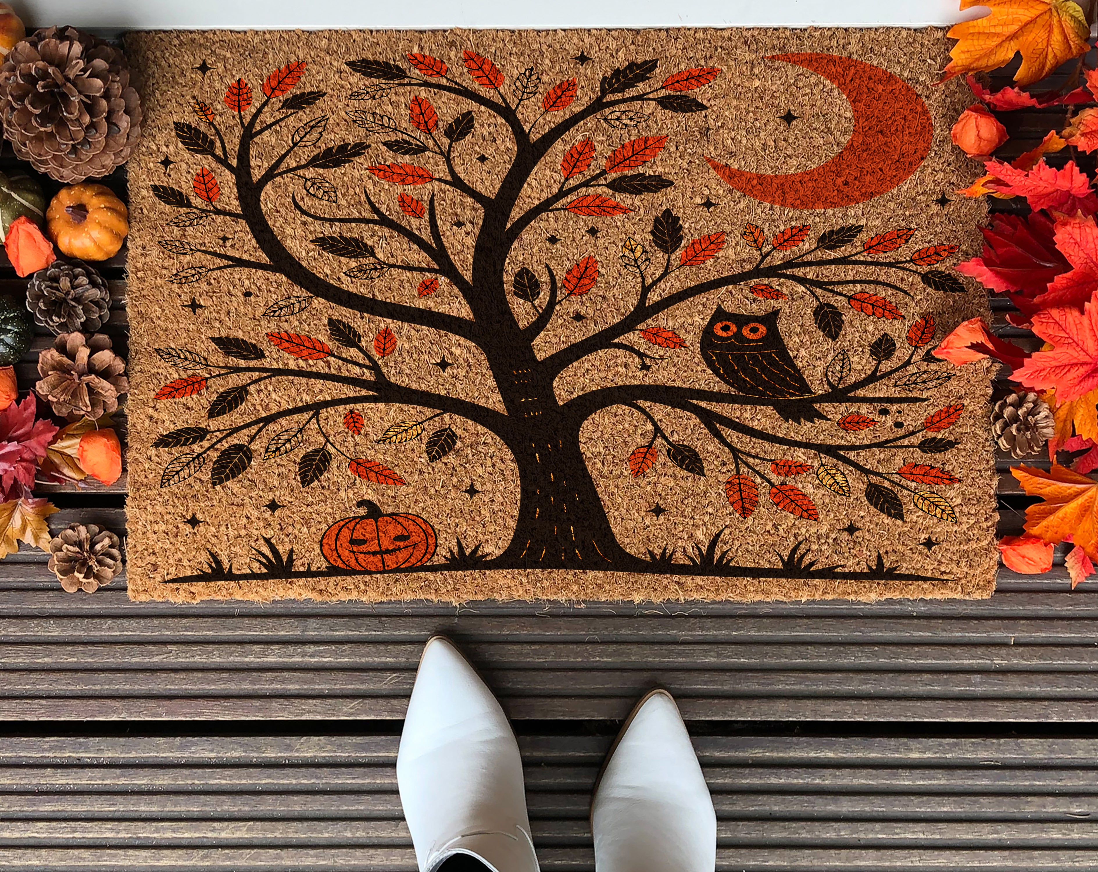 Scandinavian Folk Art Owl Tree Doormat