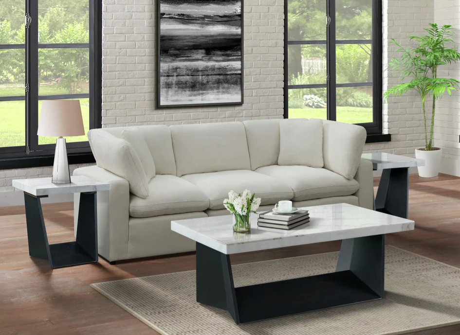 Mesa de centro y mesa auxiliar Beckley con cubierta de mármol blanco