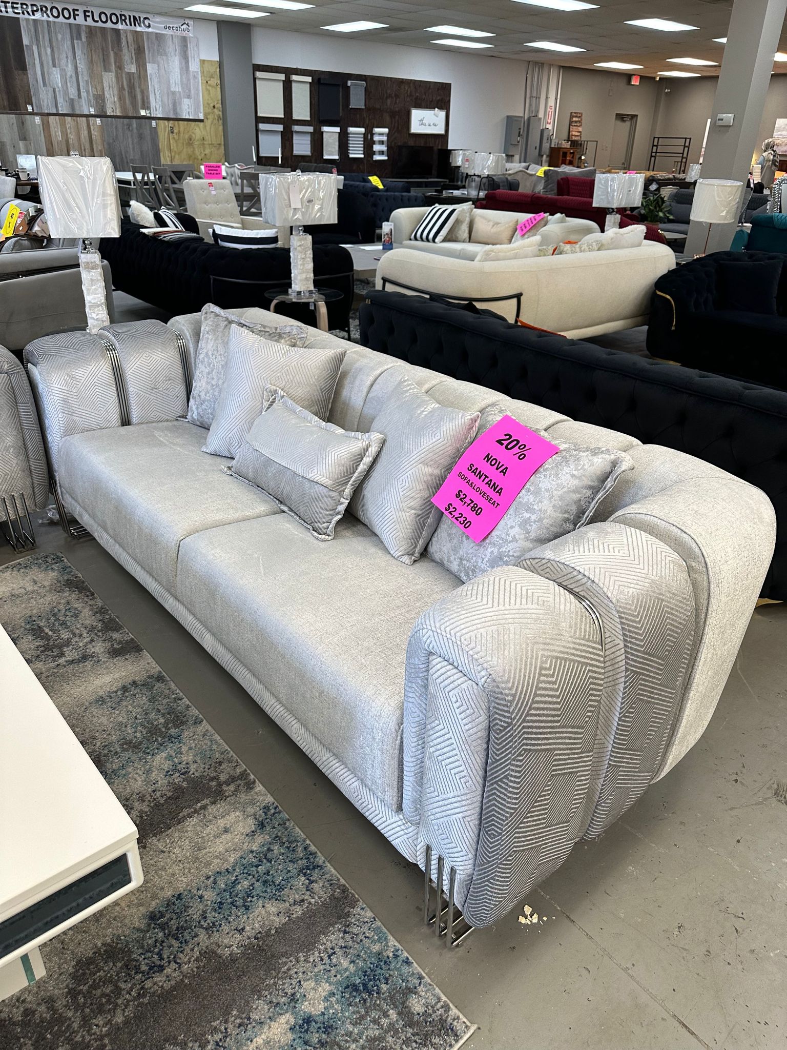 Santana Silver Velvet Sofa & Loveseat