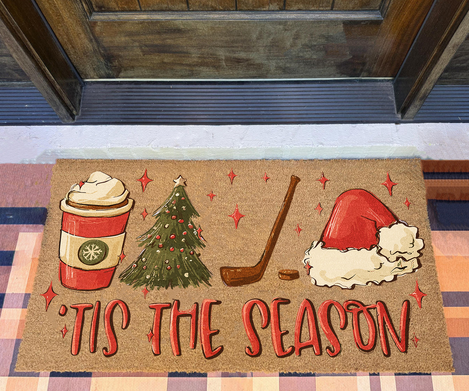 Christmas Hockey Season Doormat