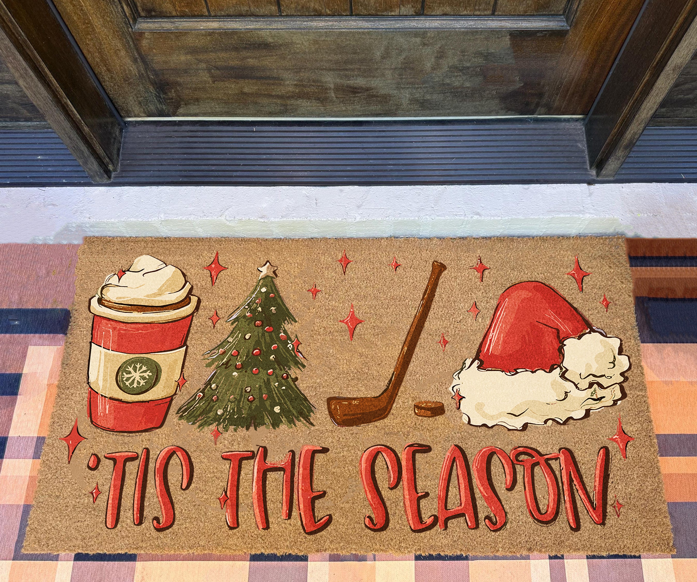 Christmas Hockey Season Doormat