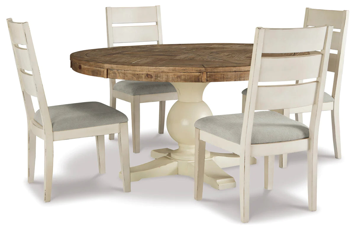 Grindleburg Light Brown/Antique White Round Dining Set