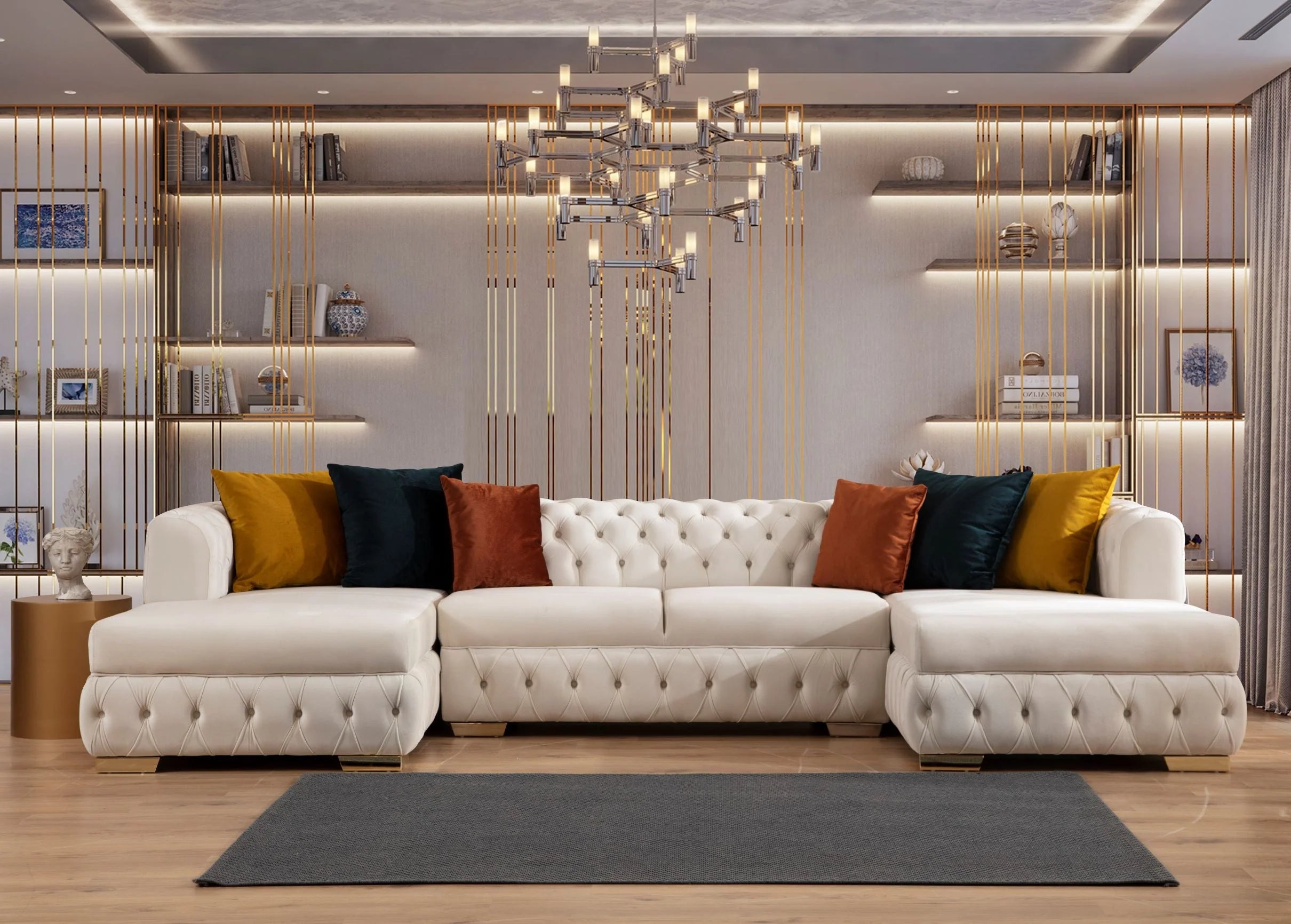 Matilda Tufted Ivory Velvet Double Chaise Sectional Sofa