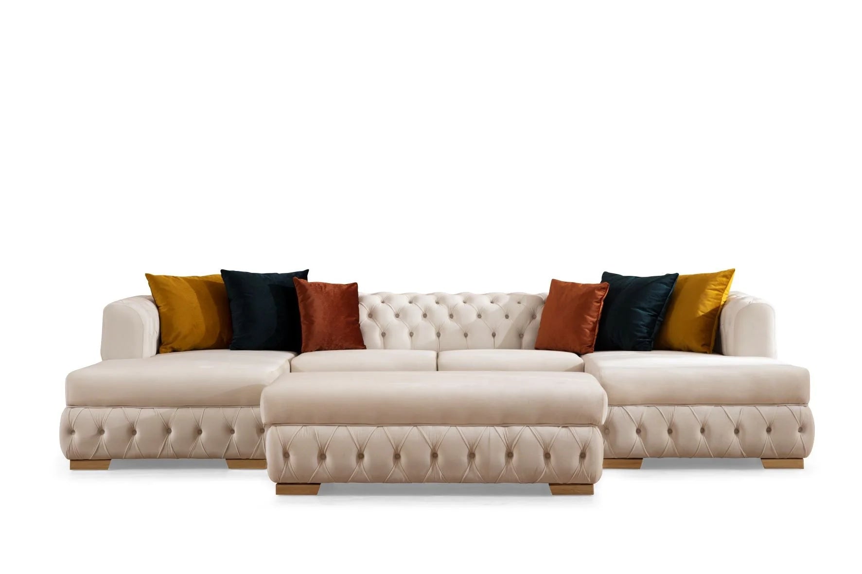 Matilda Tufted Ivory Velvet Double Chaise Sectional Sofa