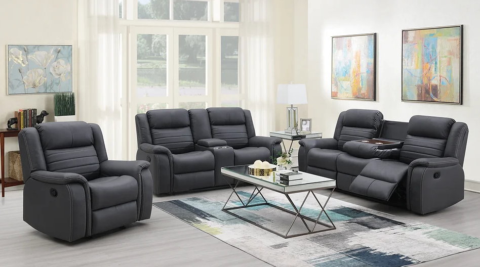 Juego de sala de estar reclinable de 3 piezas Max Gray