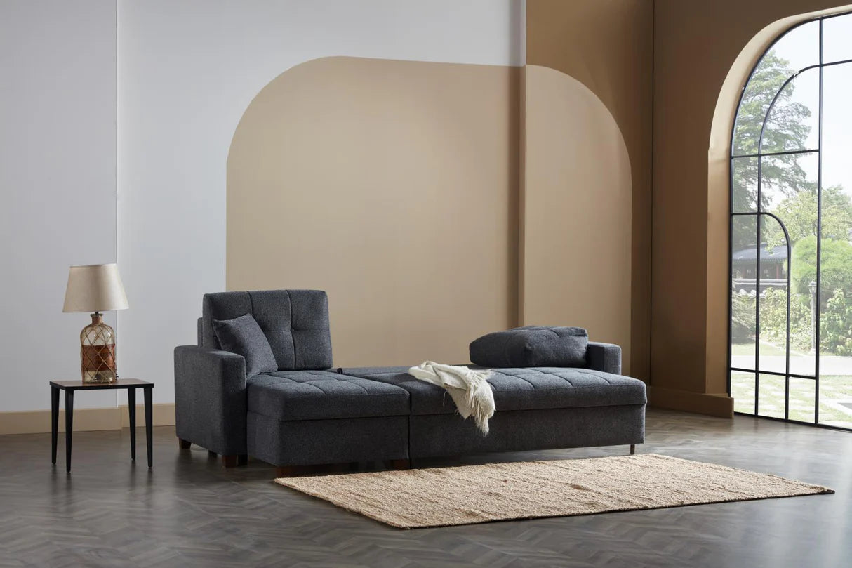 Mocca Dupont Anthracite Storage Sleeper Sofa Chaise