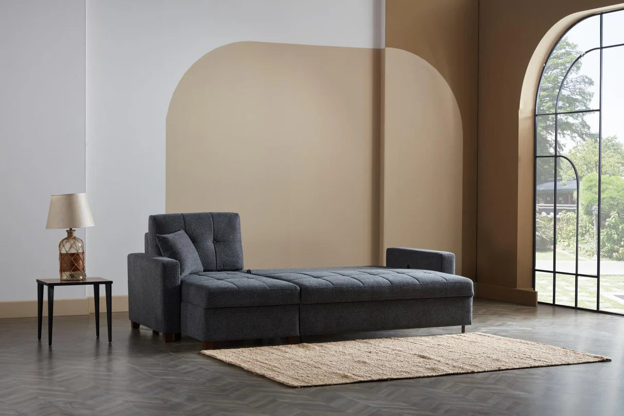 Mocca Dupont Anthracite Storage Sleeper Sofa Chaise