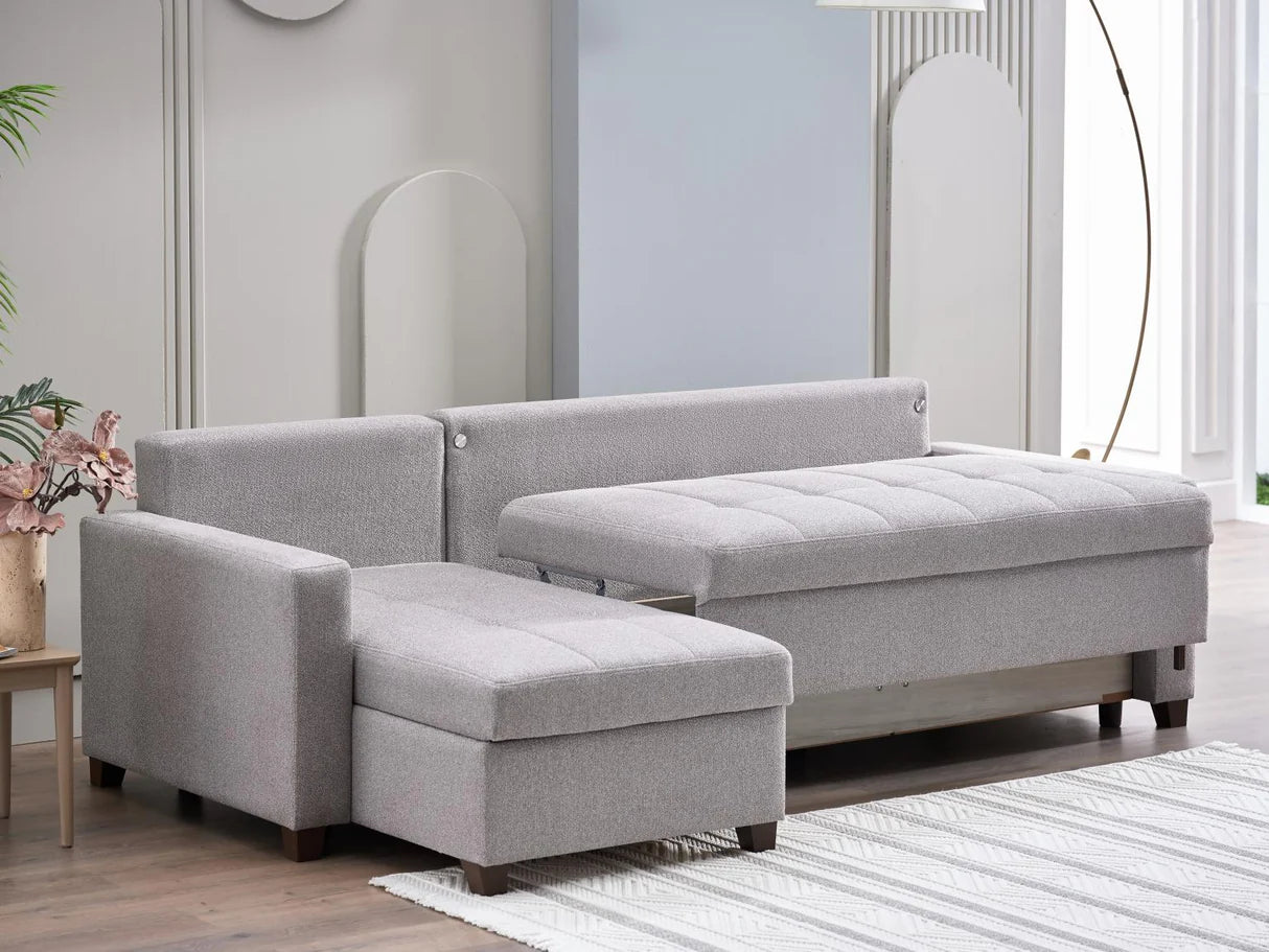 Mocca Dupont Gray Storage Sleeper Sofa Chaise