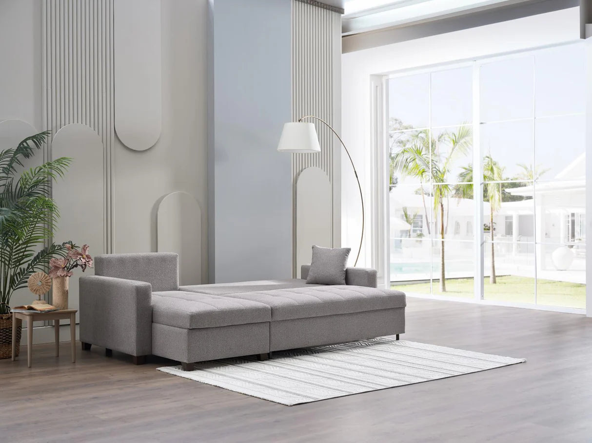 Mocca Dupont Gray Storage Sleeper Sofa Chaise