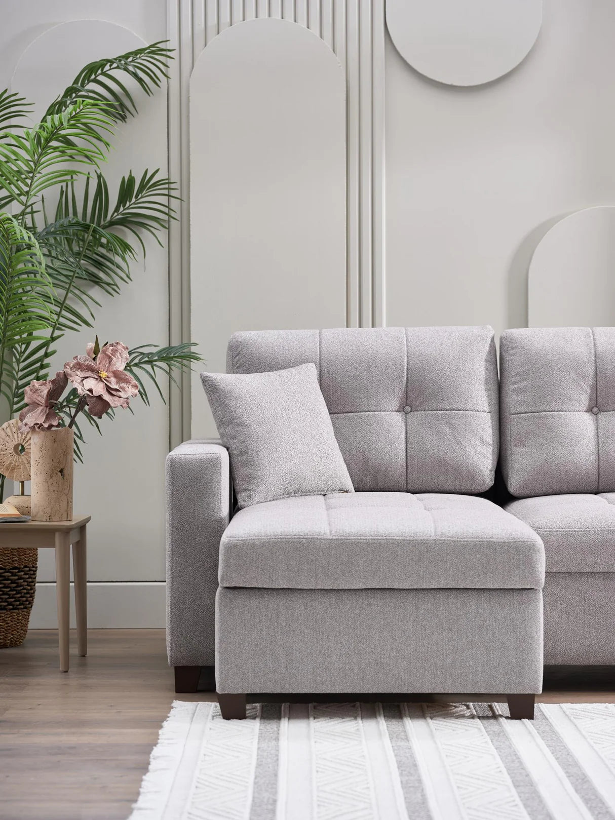 Mocca Dupont Gray Storage Sleeper Sofa Chaise