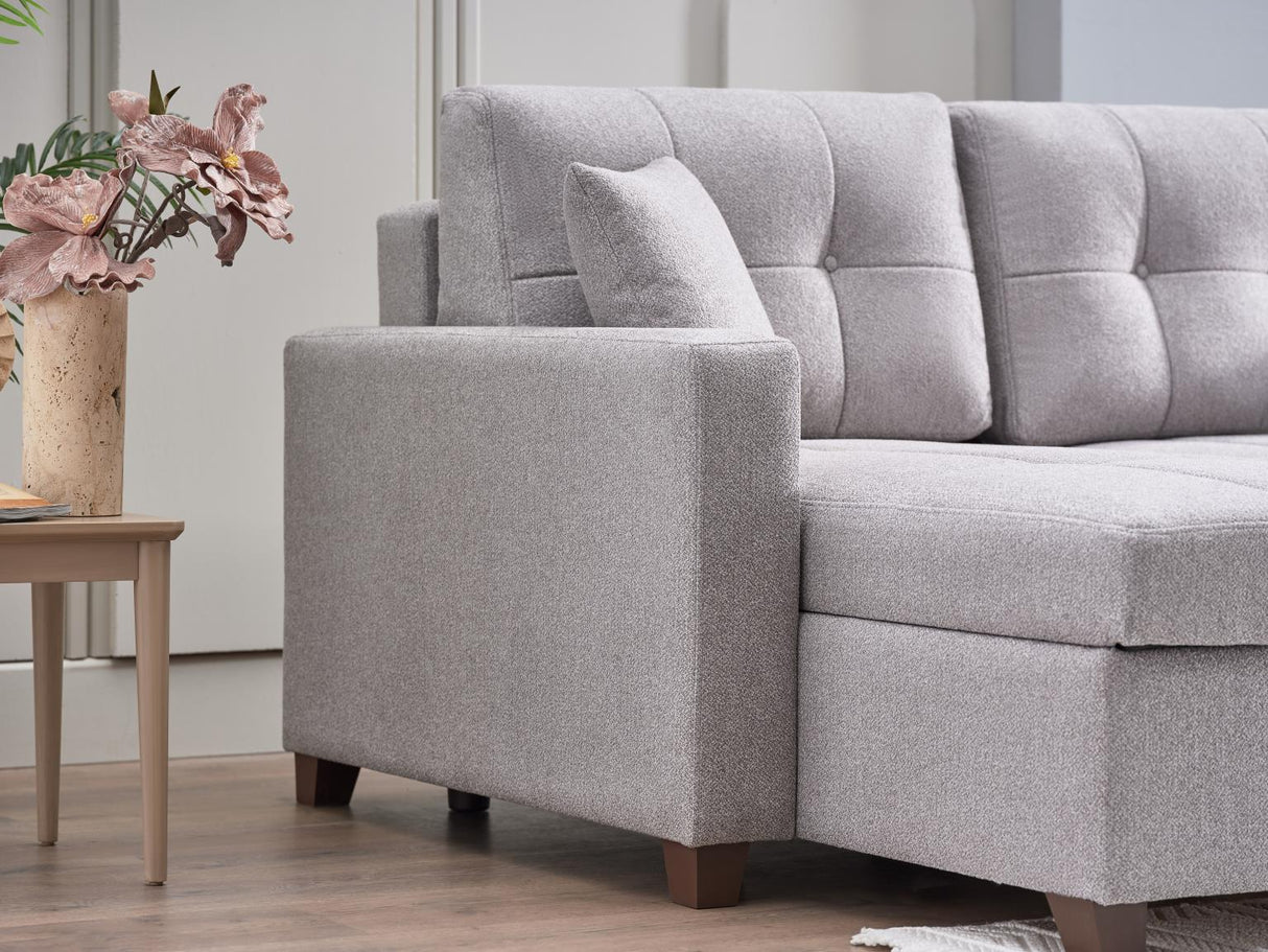 Mocca Dupont Gray Storage Sleeper Sofa Chaise