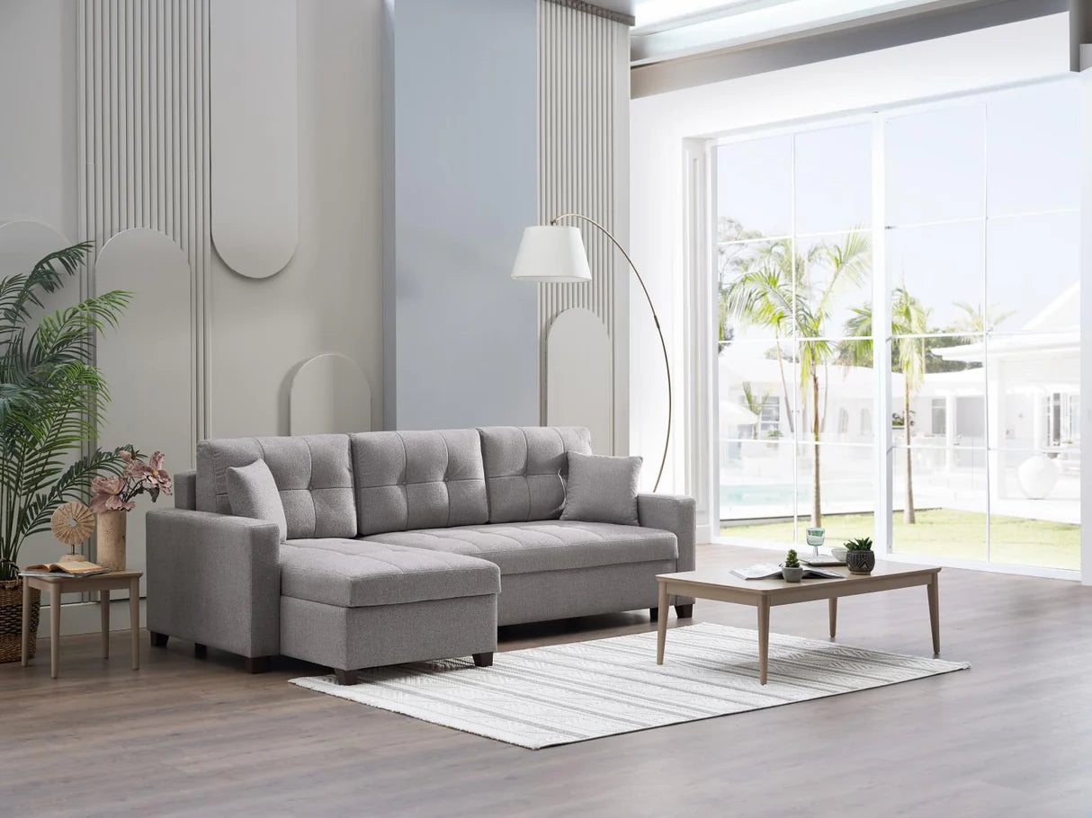 Mocca Dupont Gray Storage Sleeper Sofa Chaise