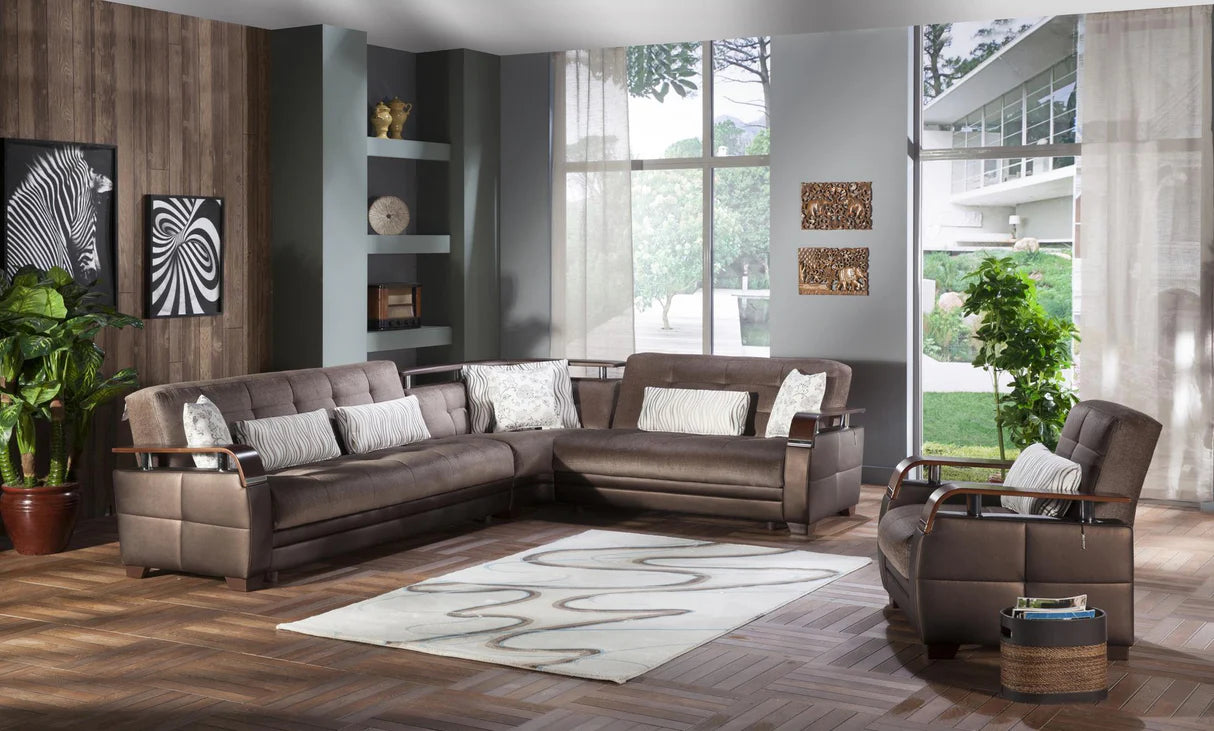 Natural Prestige Brown Storage Sleeper Sectional