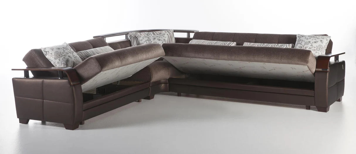 Natural Prestige Brown Storage Sleeper Sectional