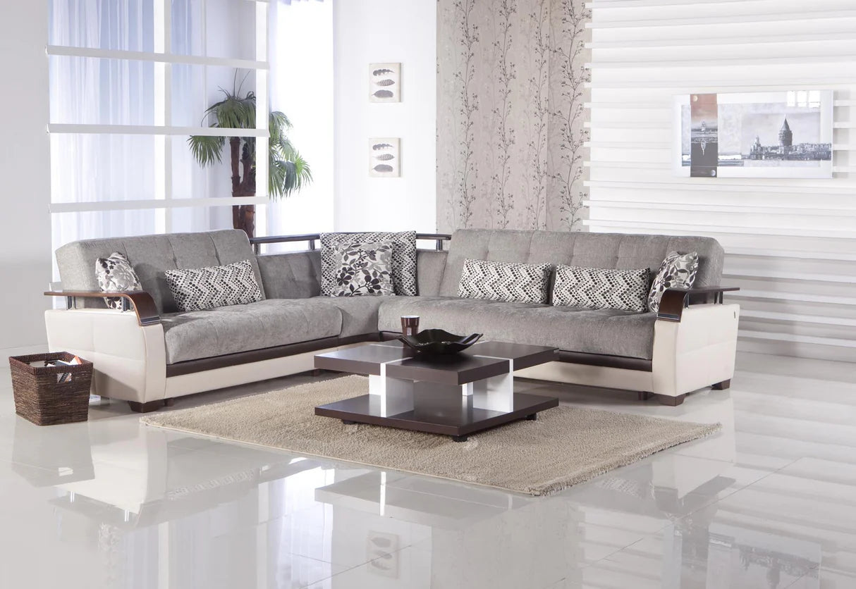 Natural Valencia Gray Storage Sleeper Sectional