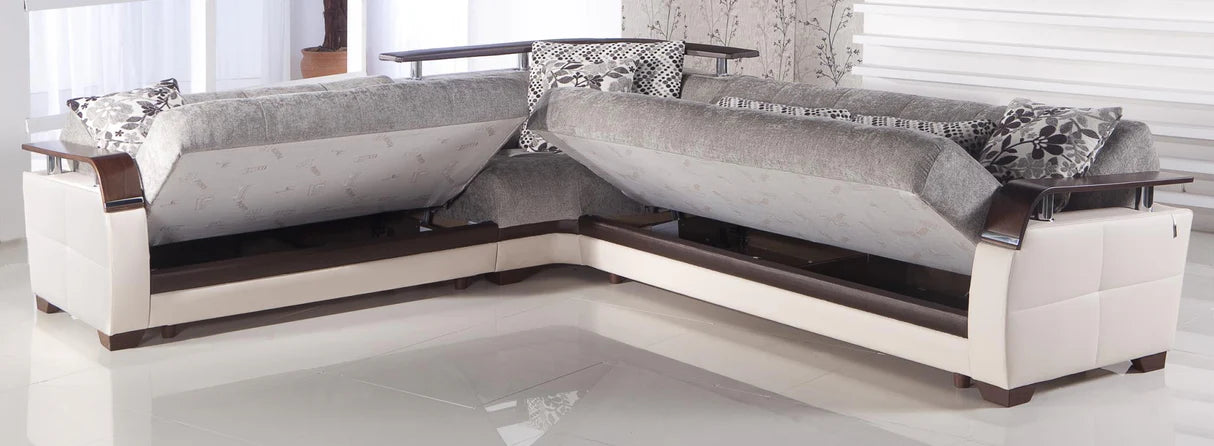 Natural Valencia Gray Storage Sleeper Sectional
