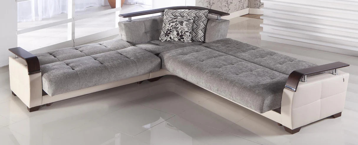 Natural Valencia Gray Storage Sleeper Sectional