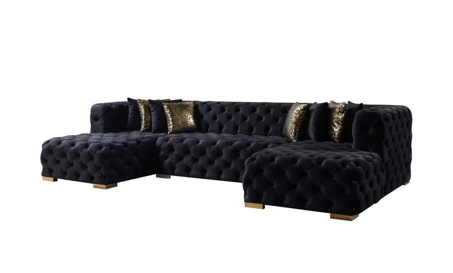 Chaise longue seccional doble de terciopelo negro Neva