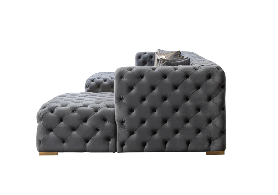Chaise longue seccional doble de terciopelo negro Neva