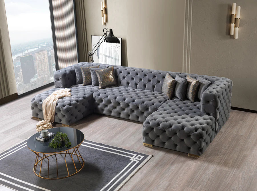 Chaise longue seccional doble de terciopelo negro Neva