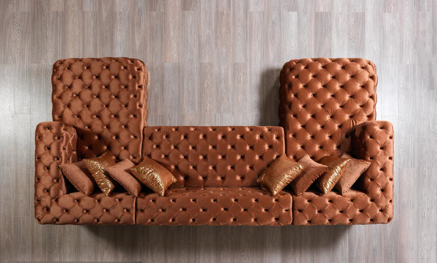 Chaise longue seccional doble de terciopelo negro Neva