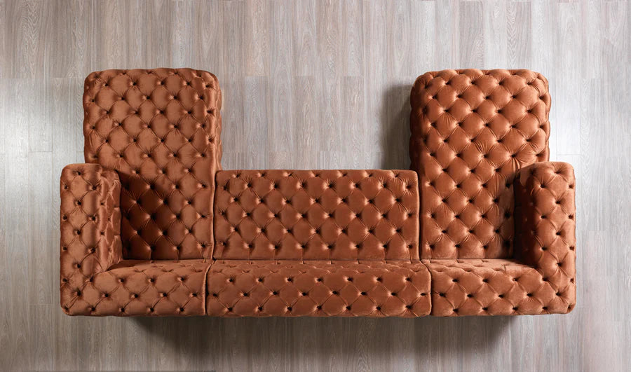 Chaise longue seccional doble de terciopelo negro Neva