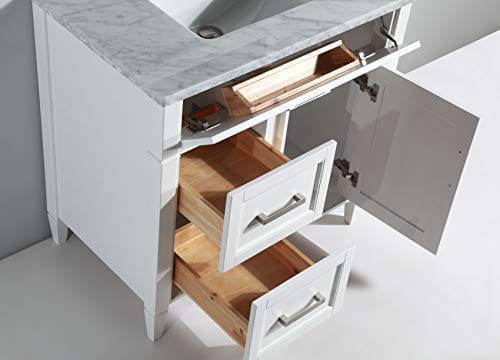 36 in. Single Sink Bathroom Vanity Set in White,Carrara Marble Stone Top