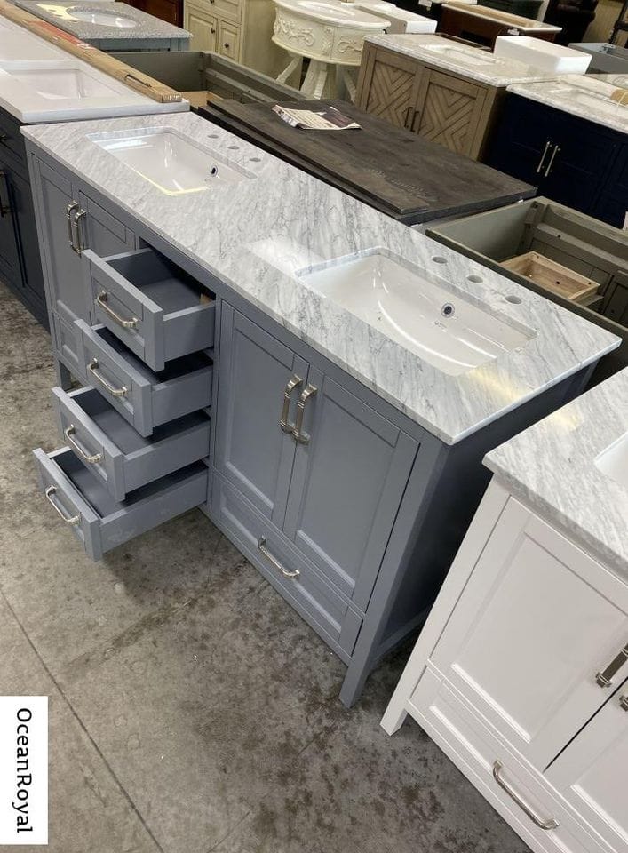 Sandstone 72 in. Vanity in Gray with Artificial Top