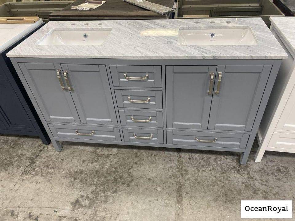 Sandstone 72 in. Vanity in Gray with Artificial Top