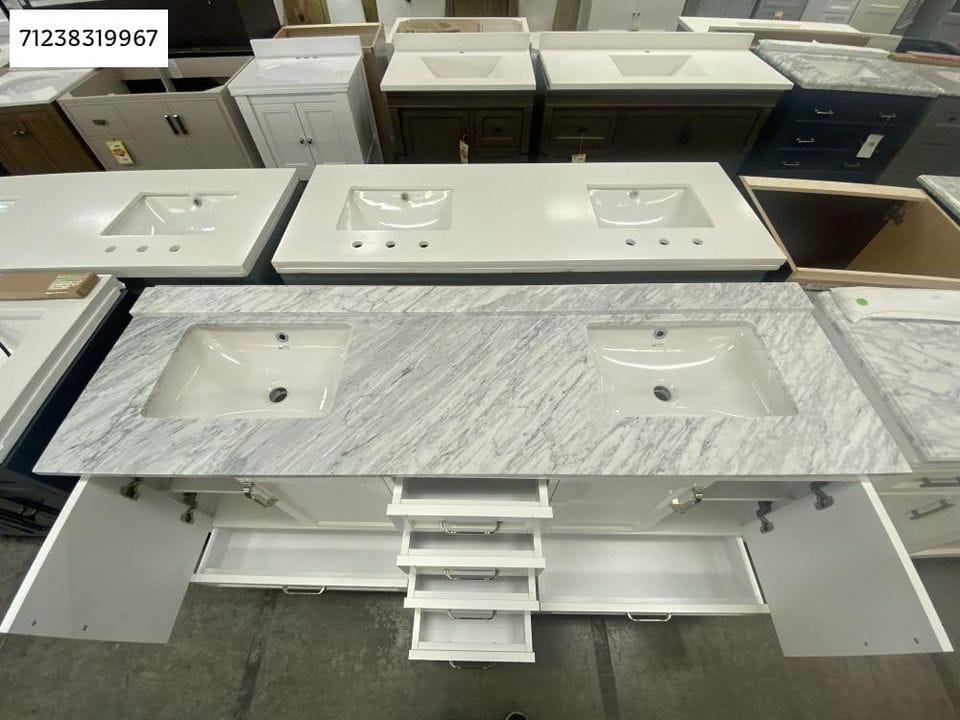 Sandstone 72 in. Vanity in Gray with Artificial Top