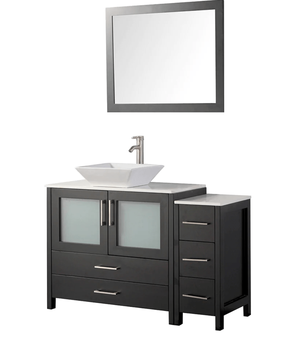 48 in. Single Sink Bathroom Vanity Combo Set 5 Drawers 1 Shelf 2 Cabinet White Quartz Top and Ceramic Vessel Sink Bathroom Cabinet with Free Mirror - Decohub Home