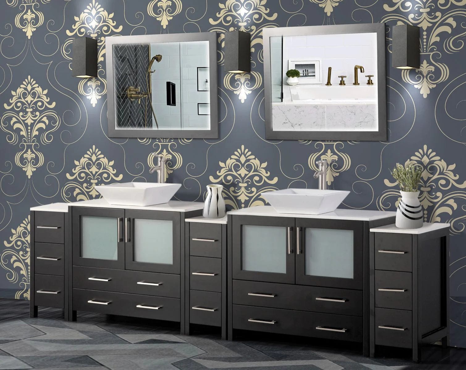 108 in. Double Sink Bathroom Vanity Combo Set in Espresso - Decohub Home