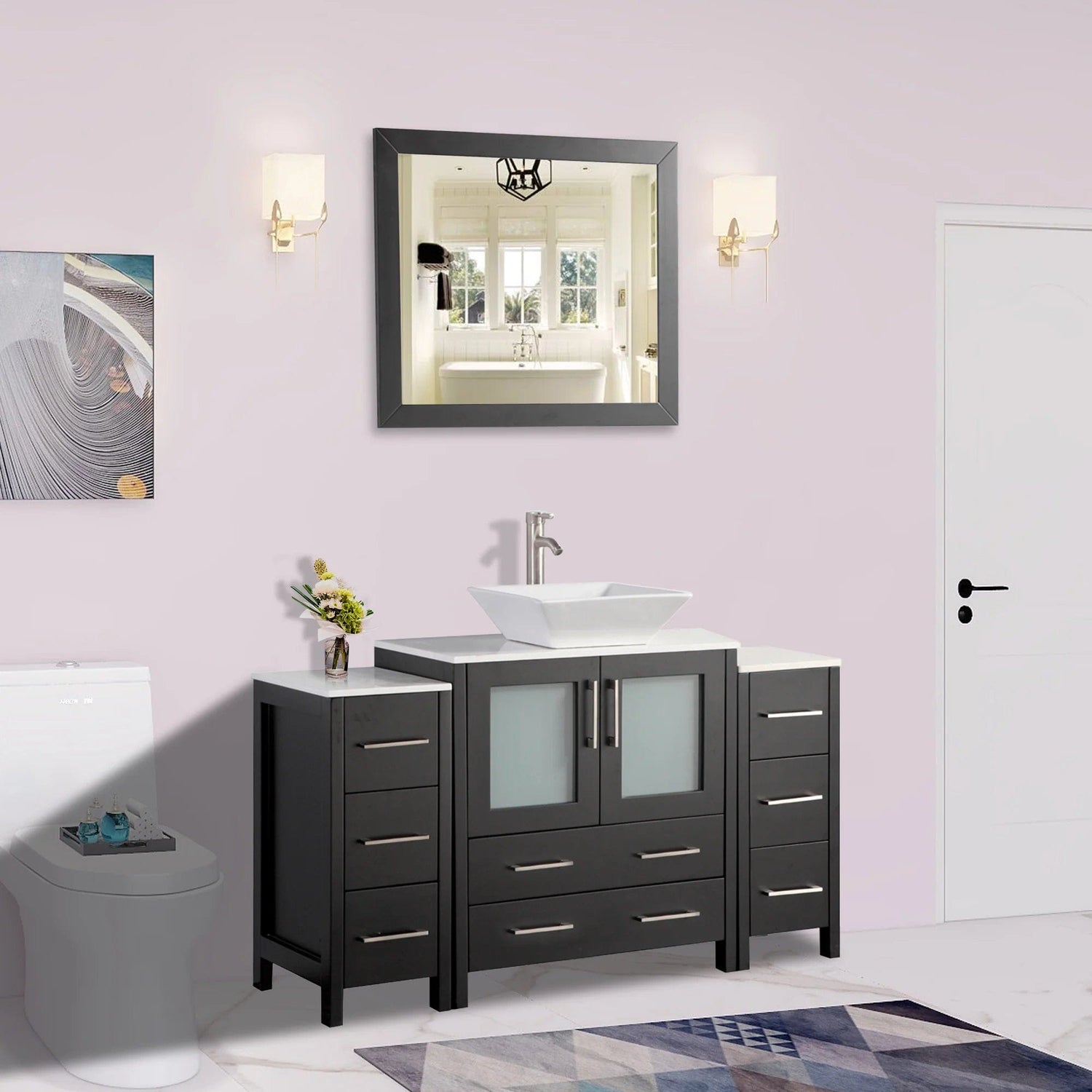 54 in. Single Sink Bathroom Vanity Combo Set in Espresso - Decohub Home