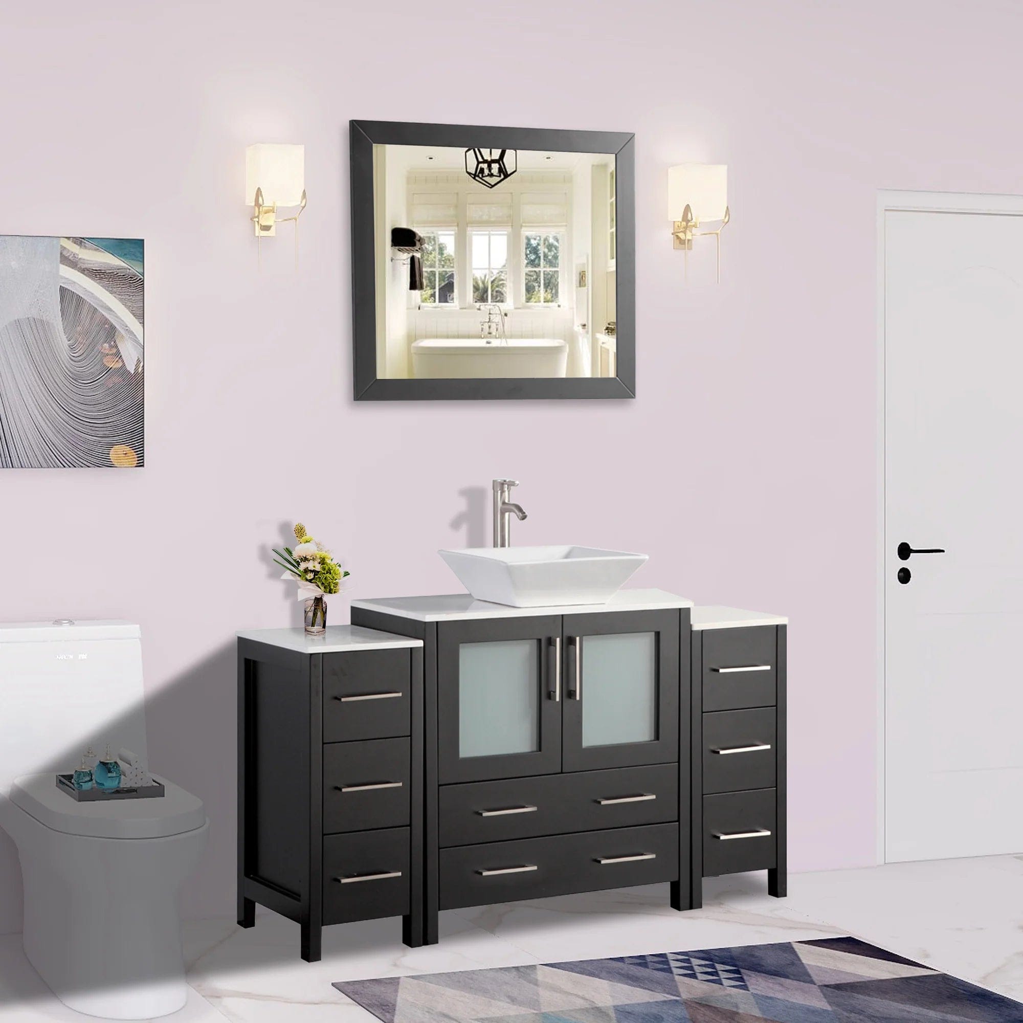 54 in. Single Sink Bathroom Vanity Combo Set in Espresso - Decohub Home