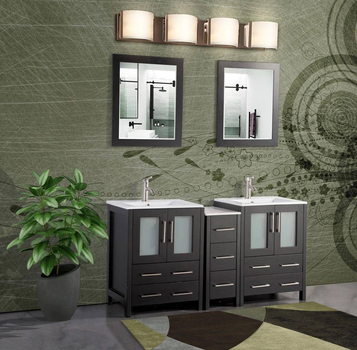 60 in. Double Sink Modern Bathroom Vanity Combo Set in Espresso - Decohub Home