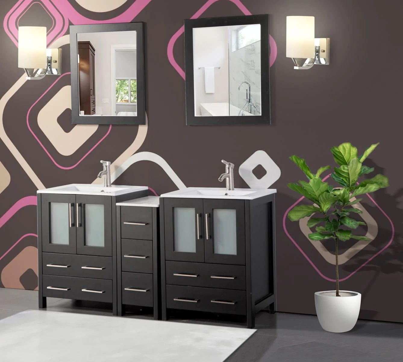 60 in. Double Sink Modern Bathroom Vanity Combo Set in Espresso - Decohub Home