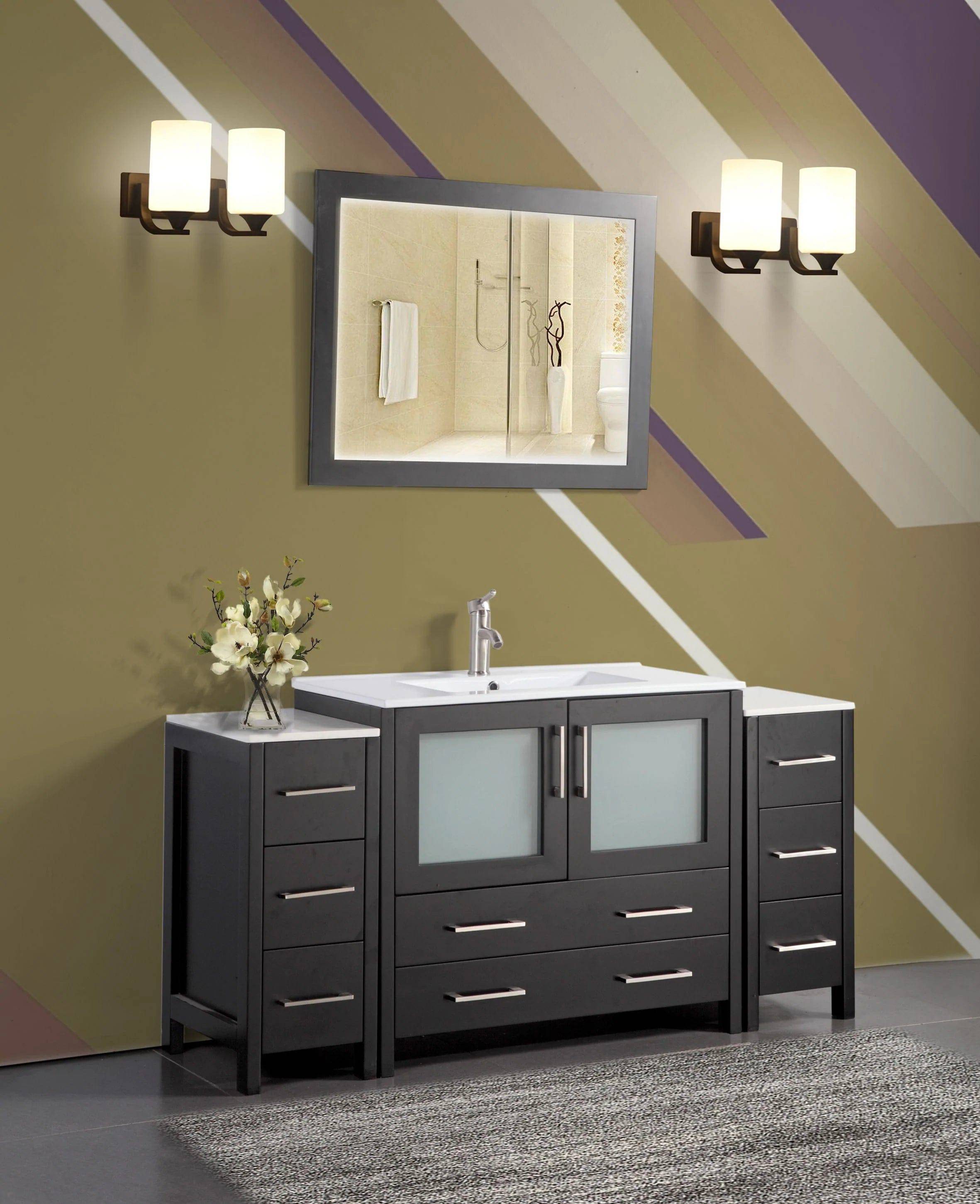 60 in. Single Sink Modern Bathroom Vanity Compact Set in Espresso - Decohub Home