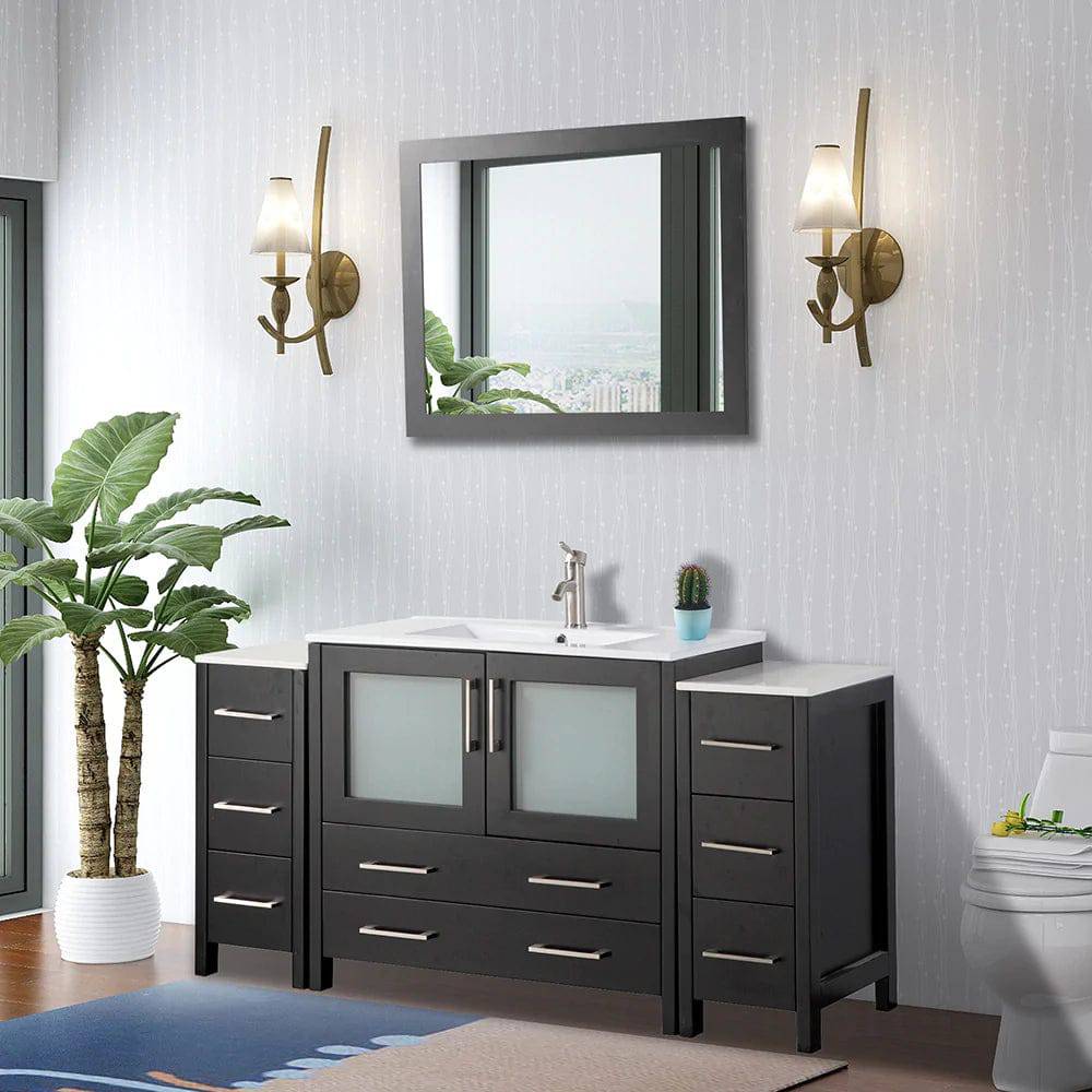 60 in. Single Sink Modern Bathroom Vanity Compact Set in Espresso - Decohub Home
