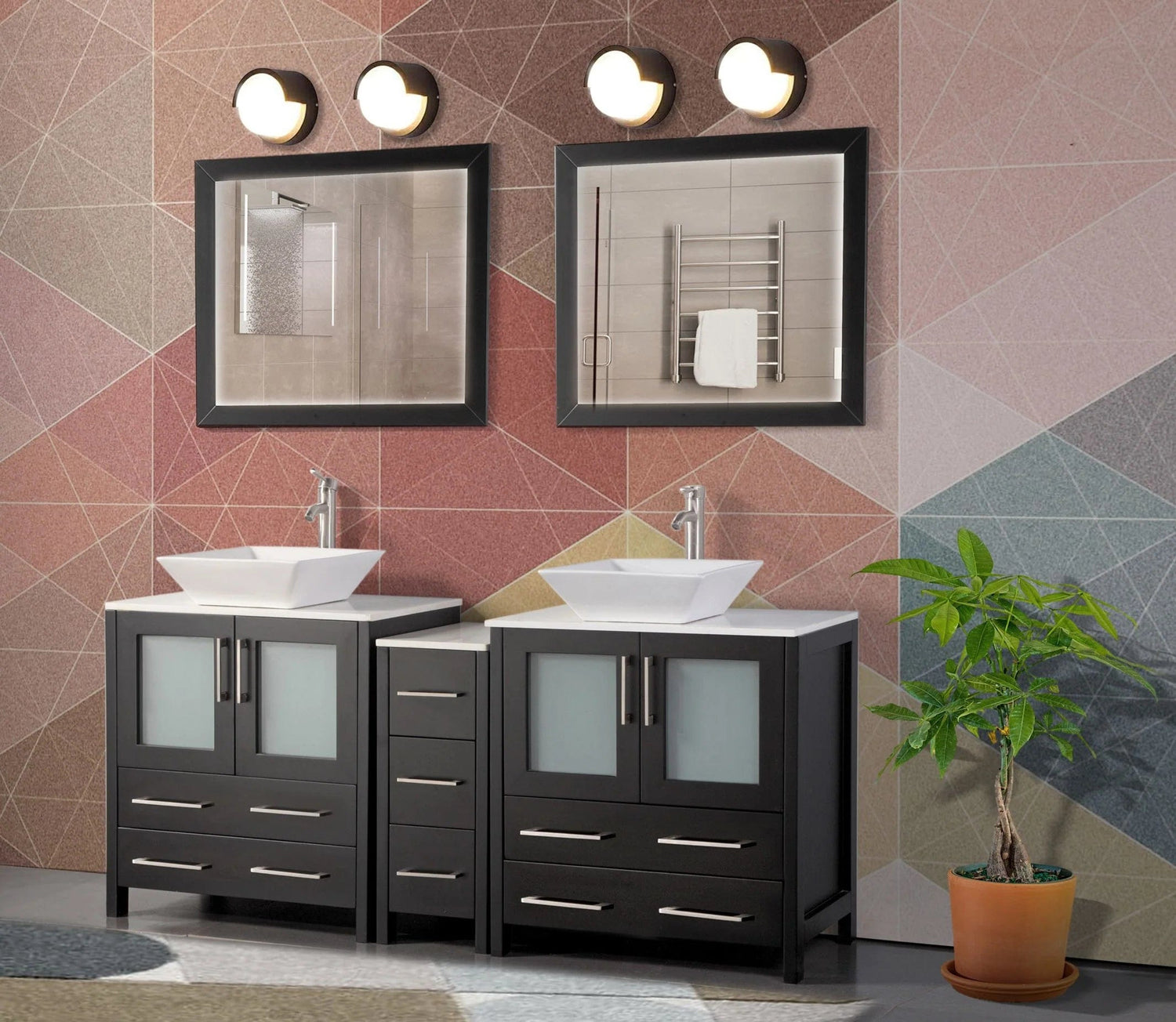 72 in. Double Sink Bathroom Vanity Combo Set in Espresso - Decohub Home