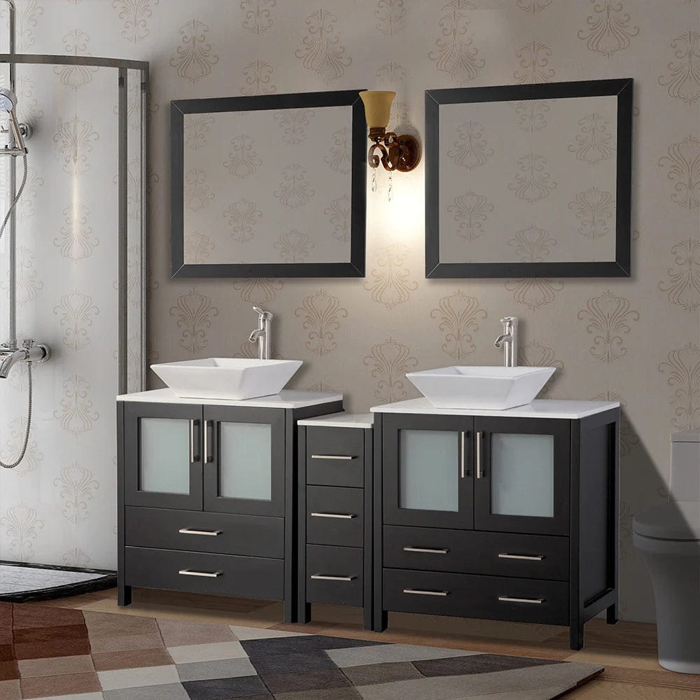 72 in. Double Sink Bathroom Vanity Combo Set in Espresso - Decohub Home