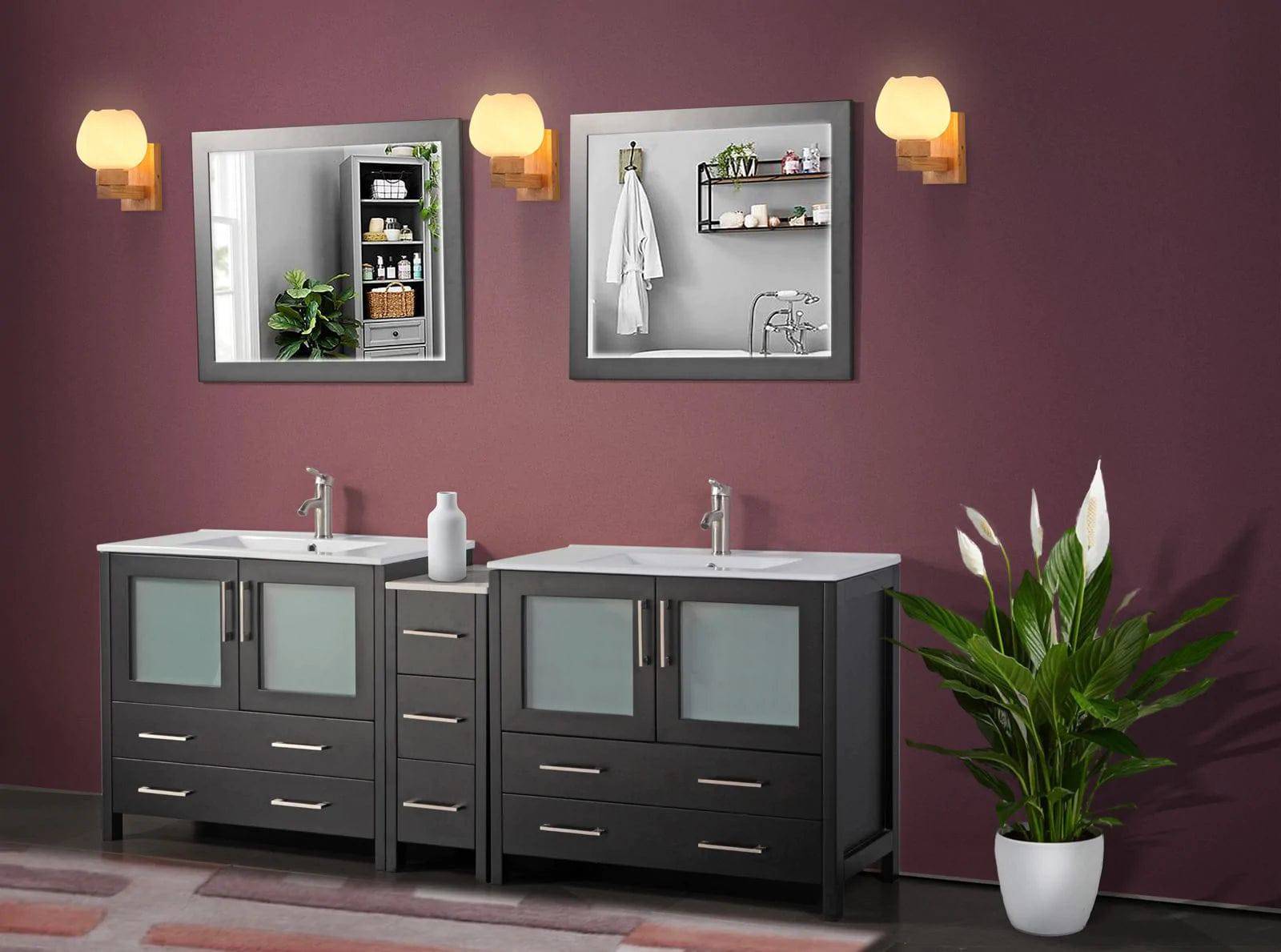 84 in. Double Sink Modern Bathroom Vanity Compact Set in Espresso - Decohub Home