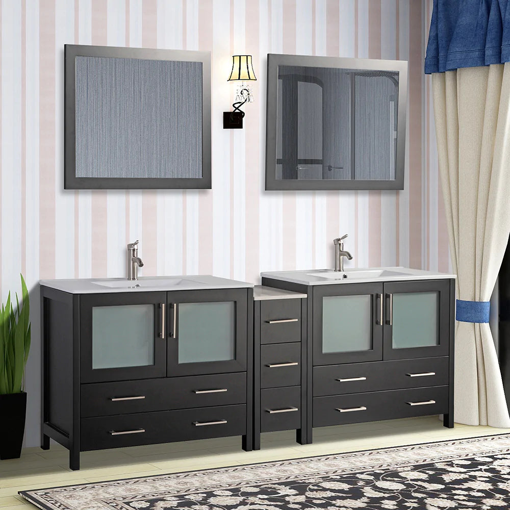 84 in. Double Sink Modern Bathroom Vanity Compact Set in Espresso - Decohub Home