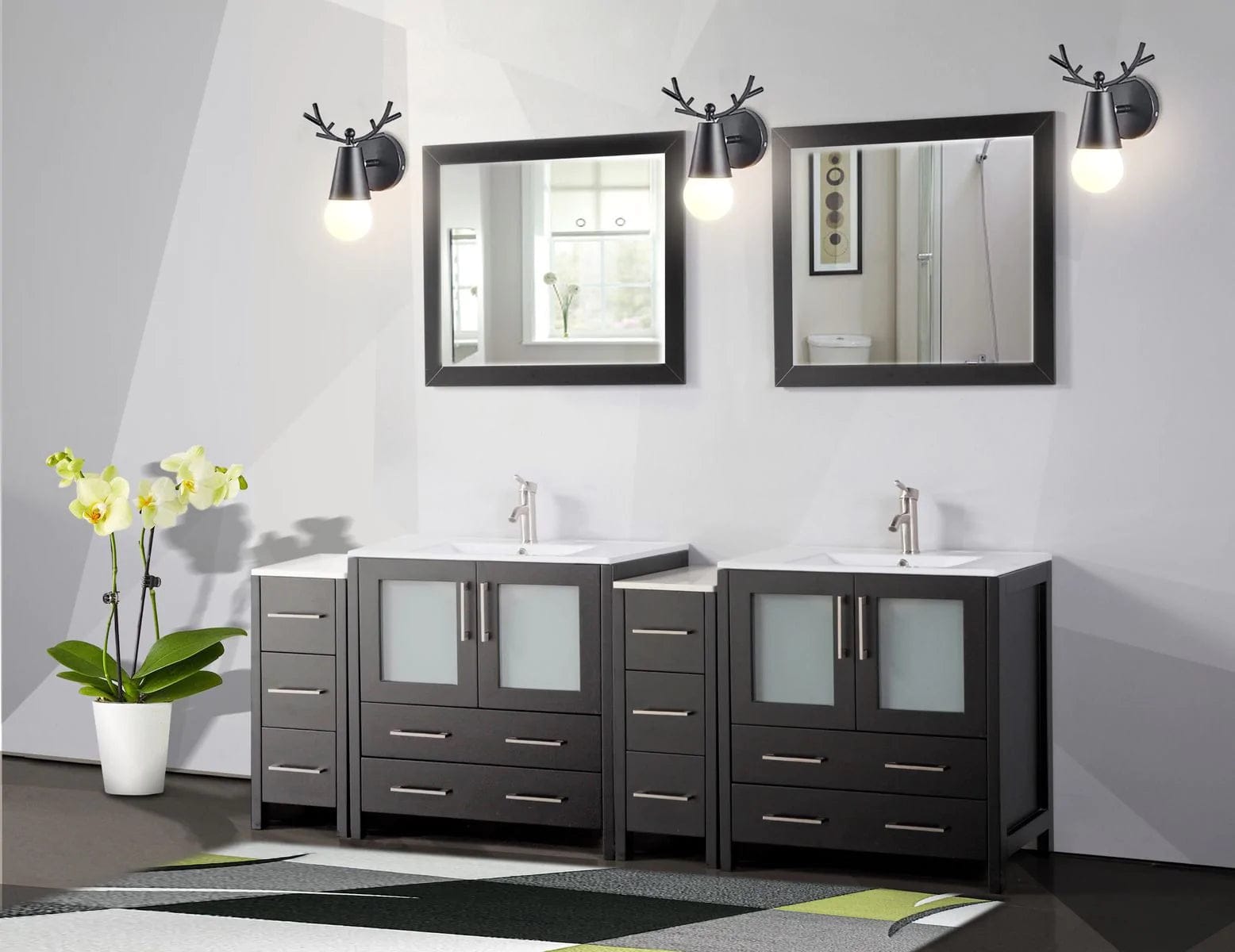 84 in. Double Sink Modern Bathroom Vanity Set in Espresso - Decohub Home