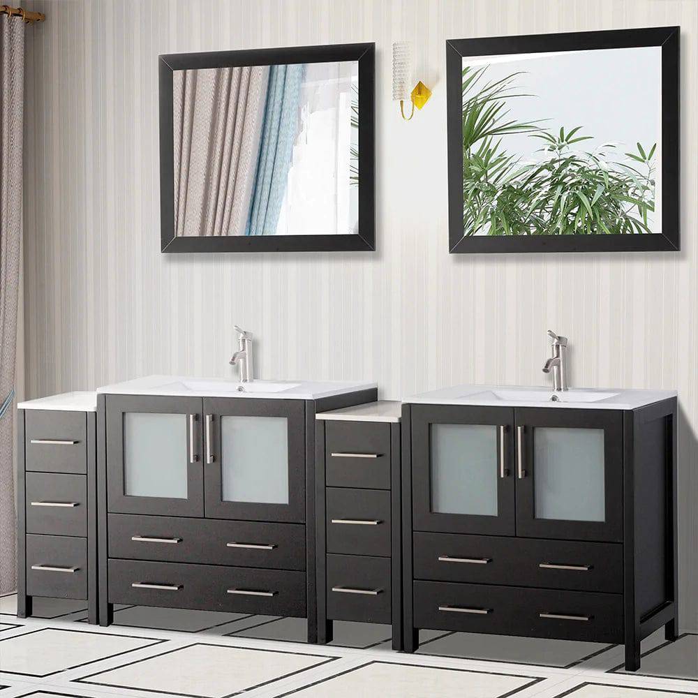 84 in. Double Sink Modern Bathroom Vanity Set in Espresso - Decohub Home