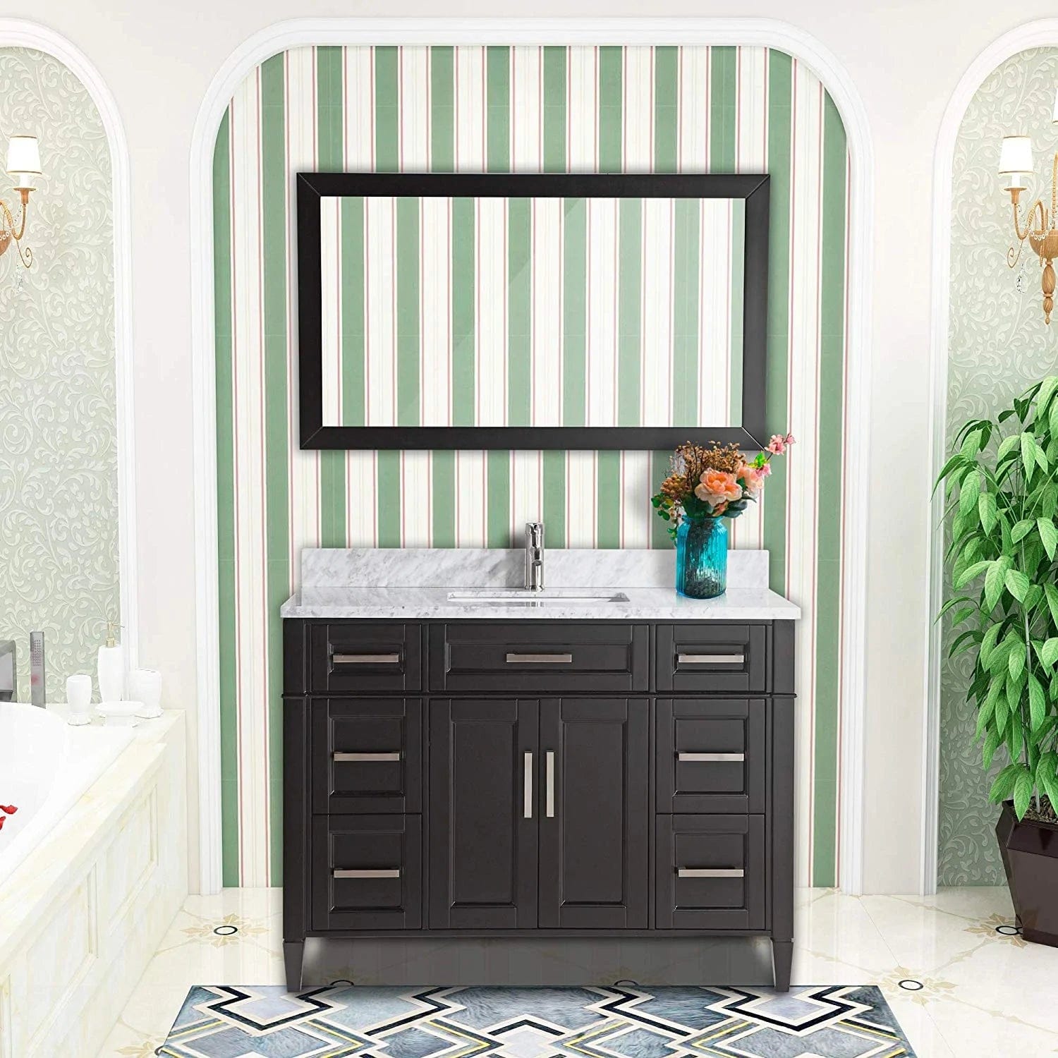 48 in. Single Sink Bathroom Vanity Set in Espresso,Carrara Marble Stone Top - Decohub Home