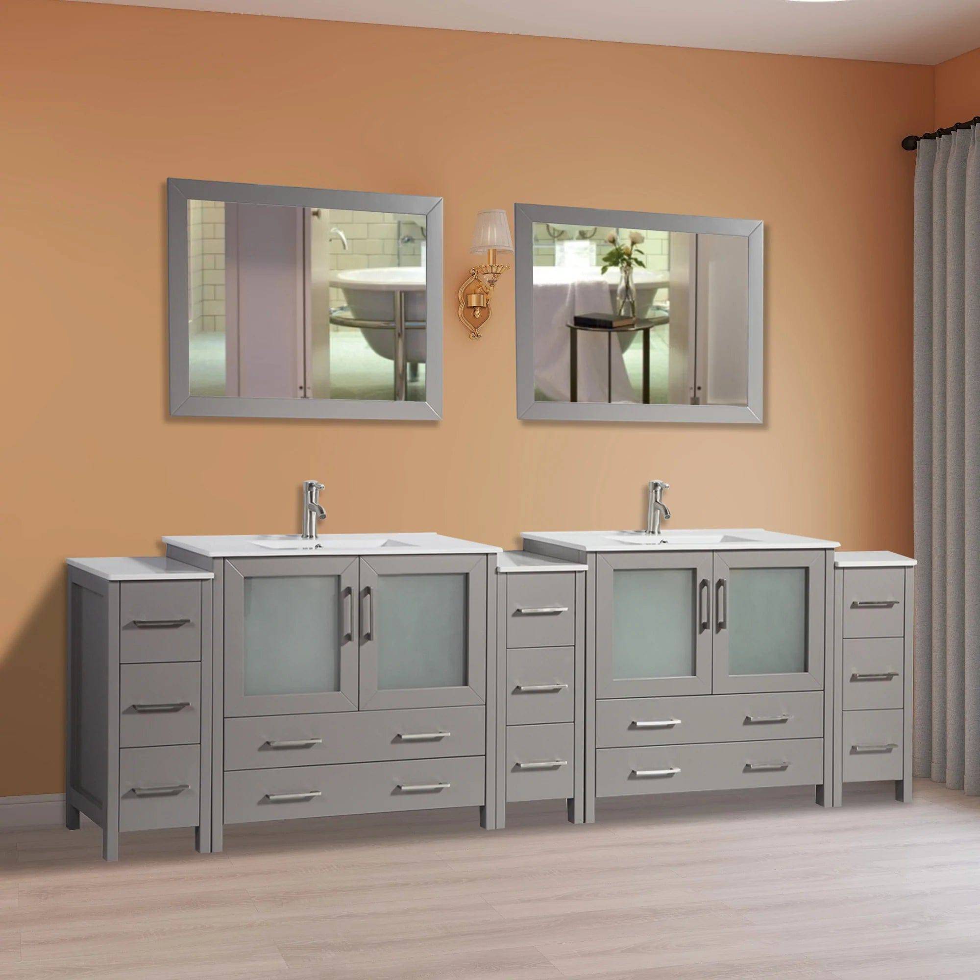 108 in. Double Sink Modern Bathroom Vanity Compact Set in Gray - Decohub Home
