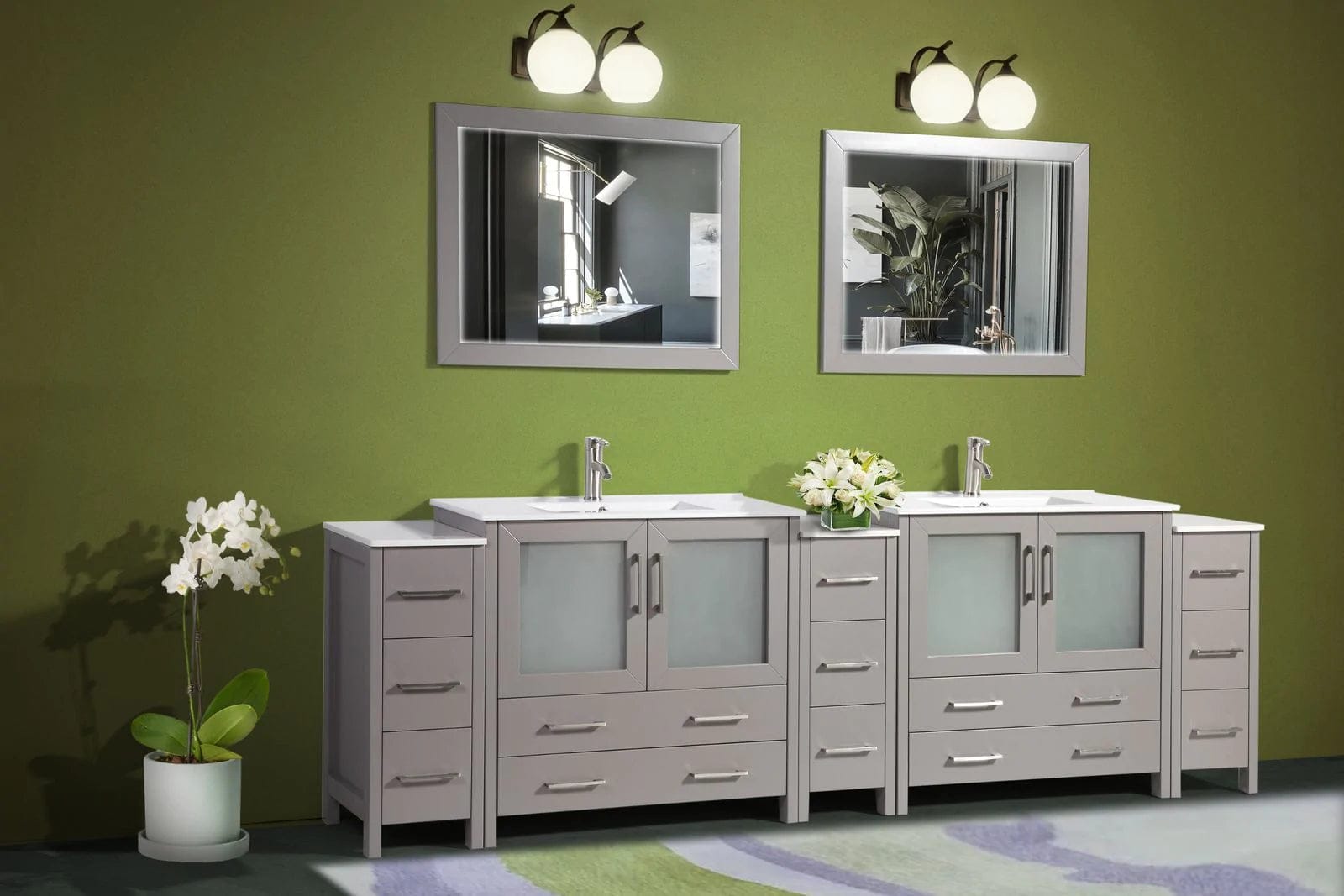 108 in. Double Sink Modern Bathroom Vanity Compact Set in Gray - Decohub Home