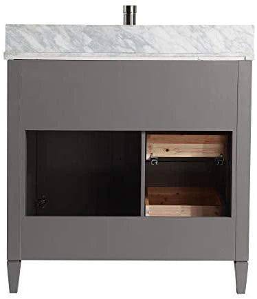 36 in. Single Sink Bathroom Vanity Set in Gray,Carrara Marble Stone Top